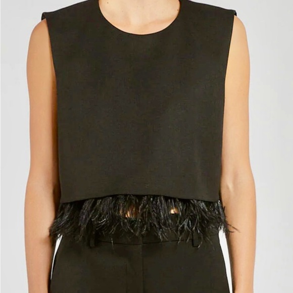 NWT MARELLA Cantal Black Sleeveless Crop Top With Detachable Feather Edge Size 8 - Picture 1 of 9